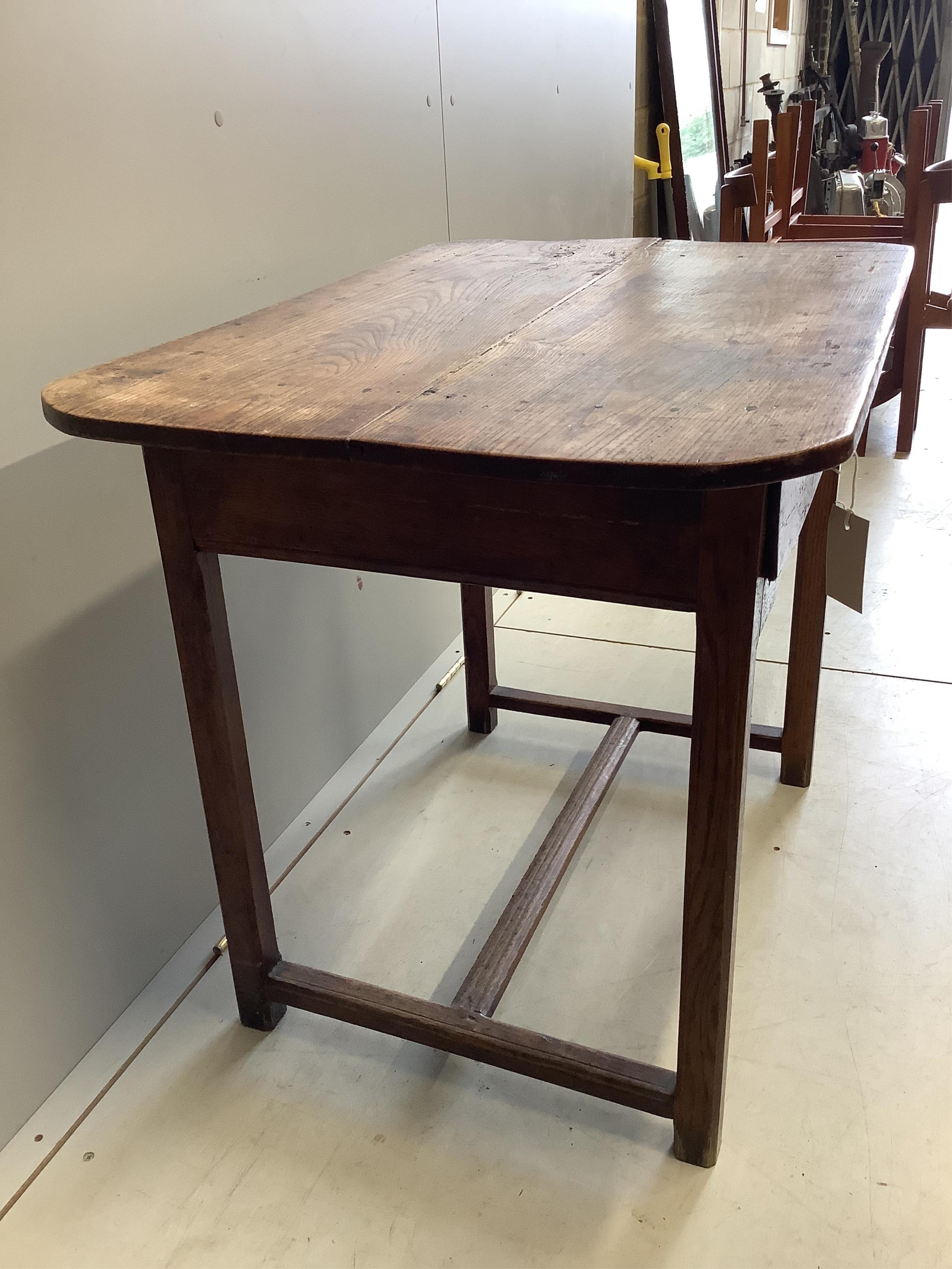 A small 19th century French elm side table, width 93cm, depth 62cm, height 72cm. Condition - fair